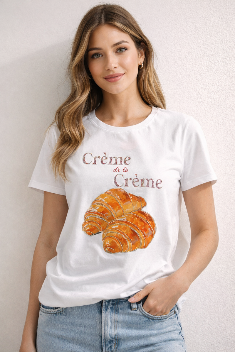 Camiseta Crème de la Crème | Estampado Croissant con Strass