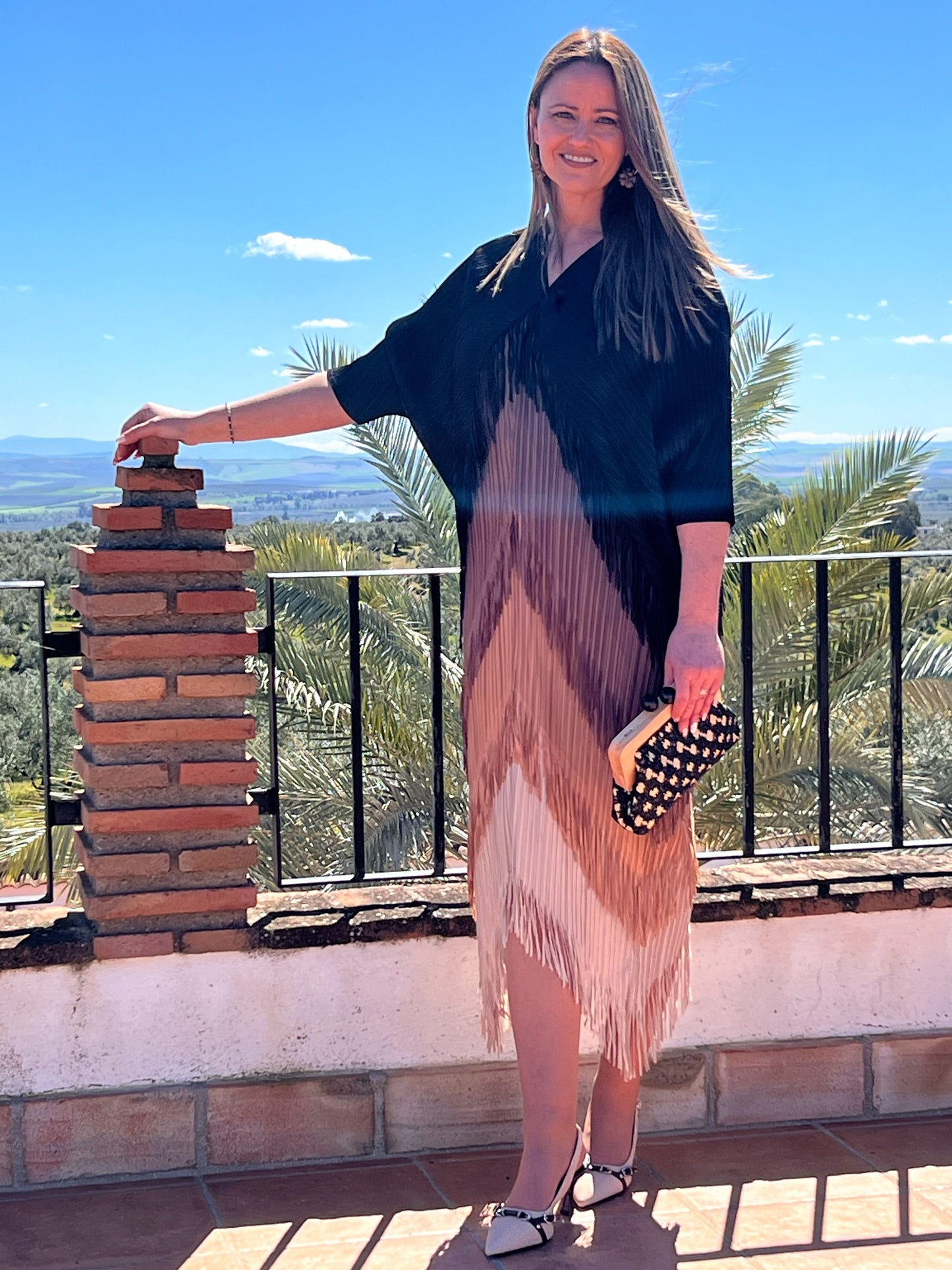 Vestido Invitada Plisado con Flecos Talla Única Hasta 52 El Vestidor de Inma
