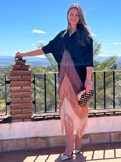 Vestido Invitada Plisado con Flecos Talla Única Hasta 52 El Vestidor de Inma