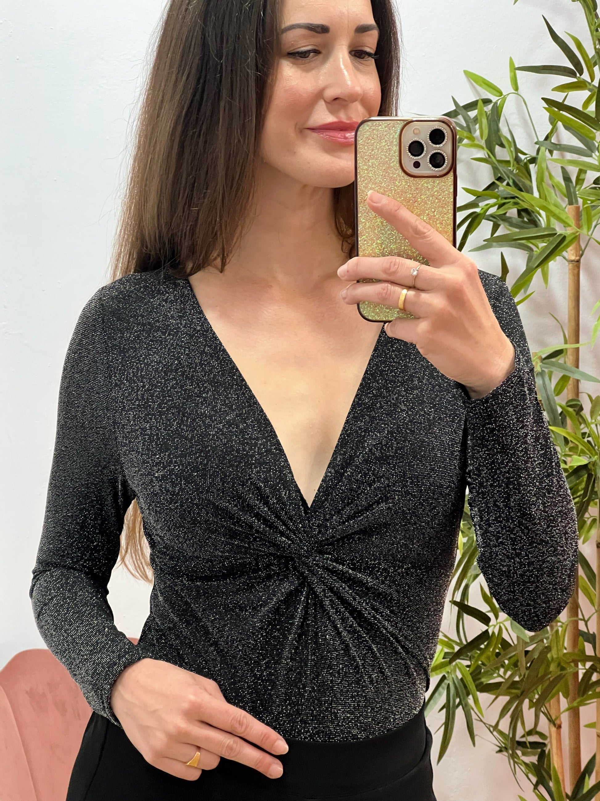 Body Lurex Plata con Nudo Frontal y Escote en Pico – Tallas S/M y M/L El Vestidor de Inma