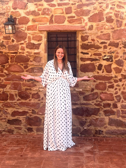 Vestido Maxi Lunares Espalda Abierta | Fluido con Abertura y Cinturón El Vestidor de Inma