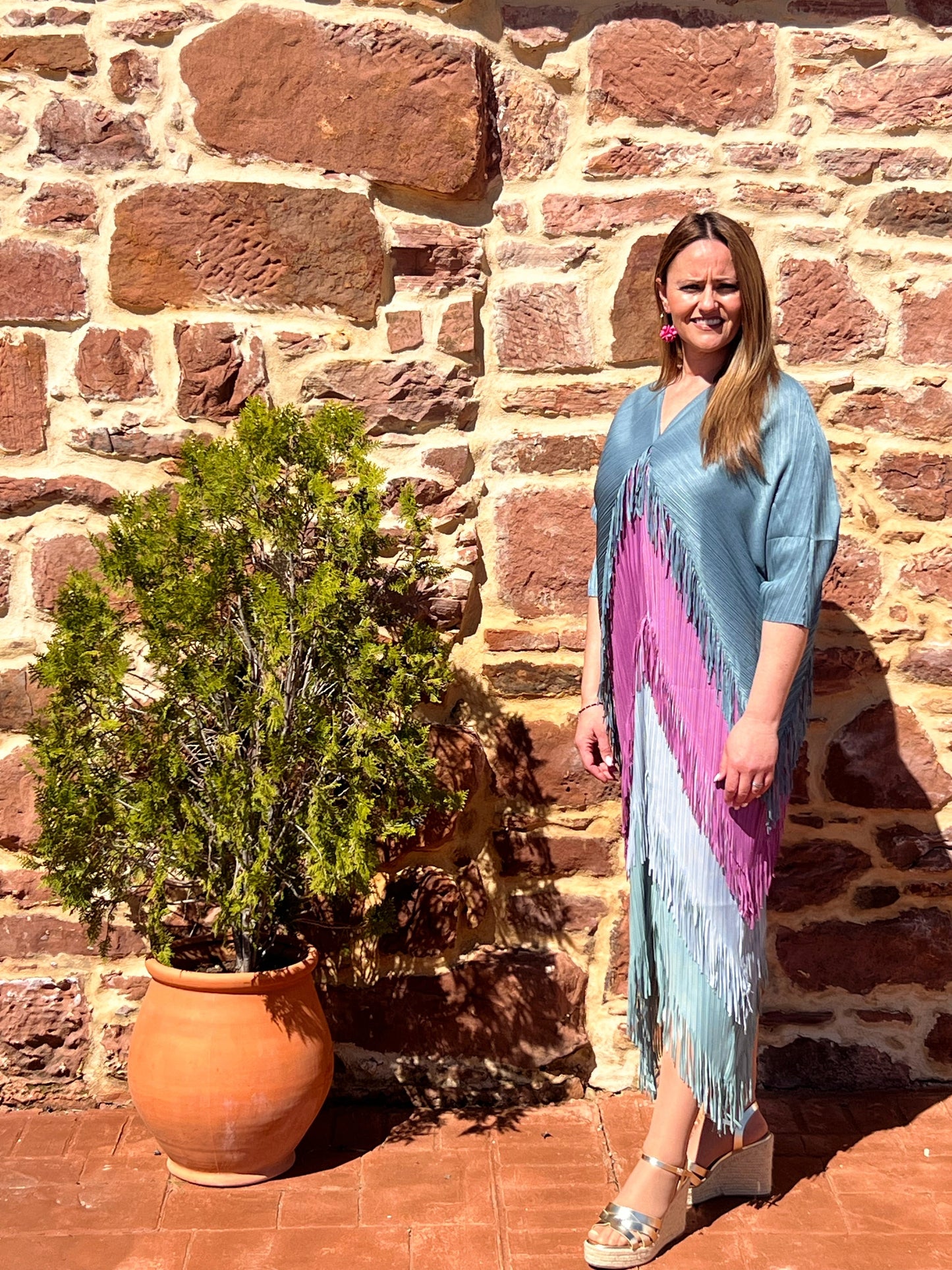 Vestido Invitada Plisado con Flecos Talla Única Hasta 52 El Vestidor de Inma