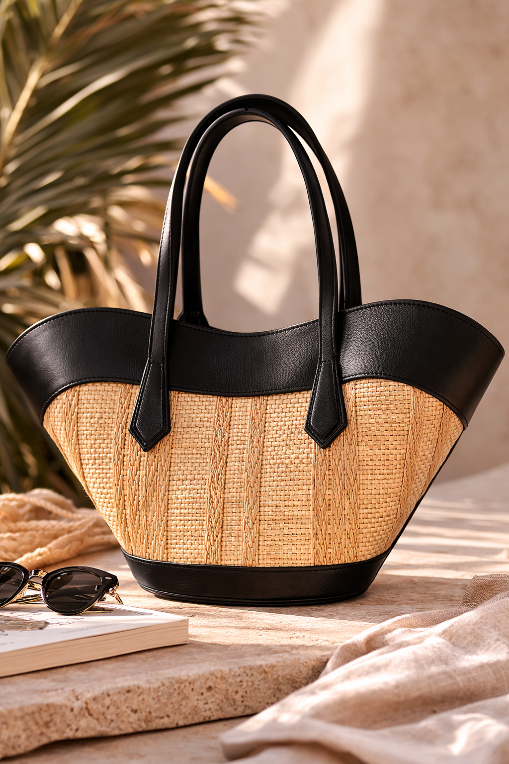 Bolso Capazo de Rafia y Piel Negra | Bolso Elegante de Verano para Mujer El Vestidor de Inma