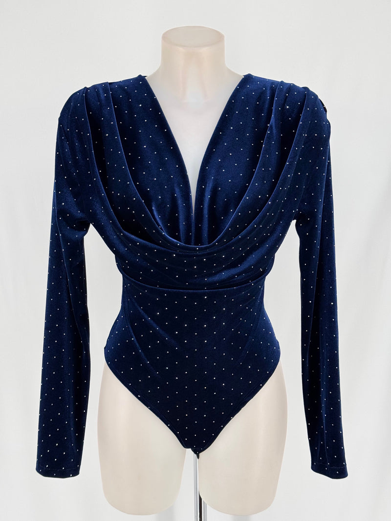Body de Terciopelo con Strass – Talla Única (Azul o Negro)