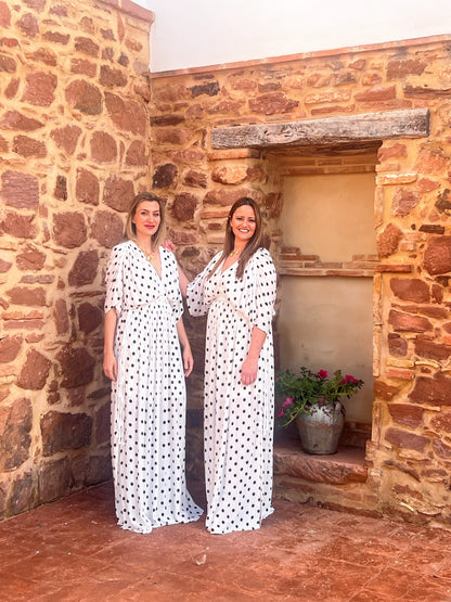 Vestido Maxi Lunares Espalda Abierta | Fluido con Abertura y Cinturón El Vestidor de Inma