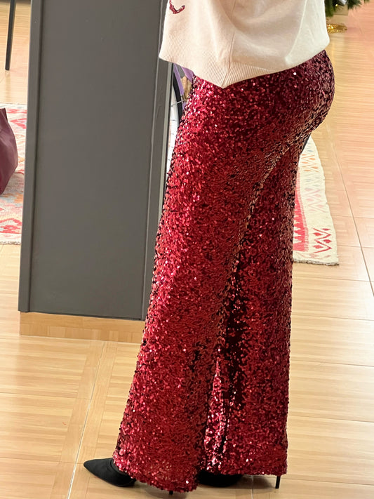 PANTALÓN LENTEJUELAS BURDEOS El Vestidor de Inma