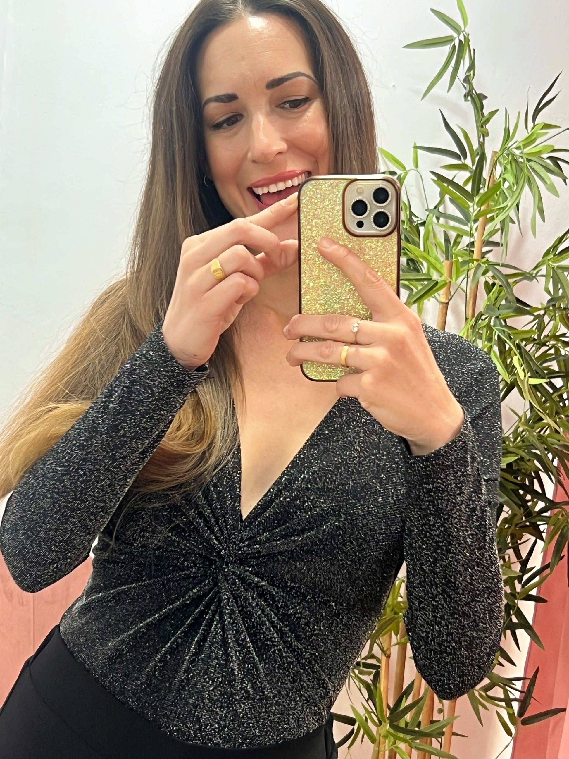 Body Lurex Plata con Nudo Frontal y Escote en Pico – Tallas S/M y M/L El Vestidor de Inma