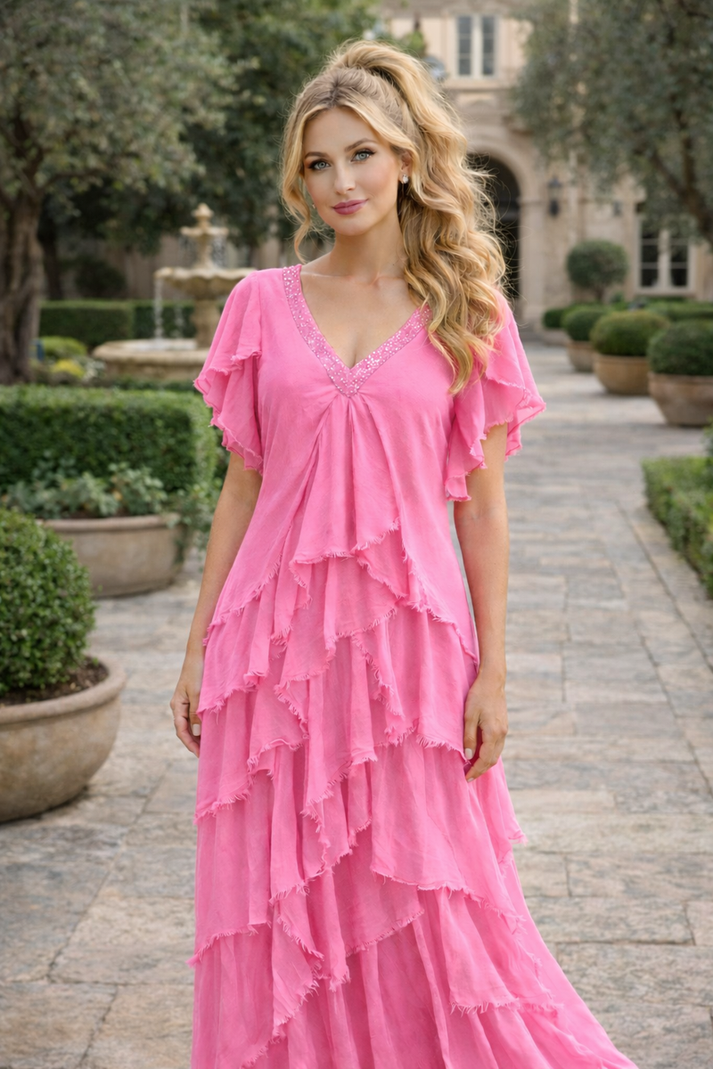 Vestido Seda Capas con Lentejuelas | Talla Única 38-50 | El Vestidor de Inma