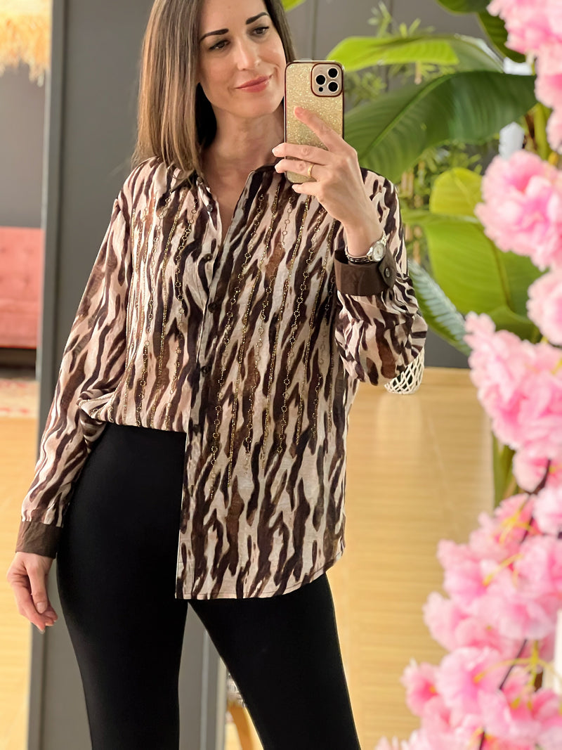 Camisa Animal Print Tigre Con Strass