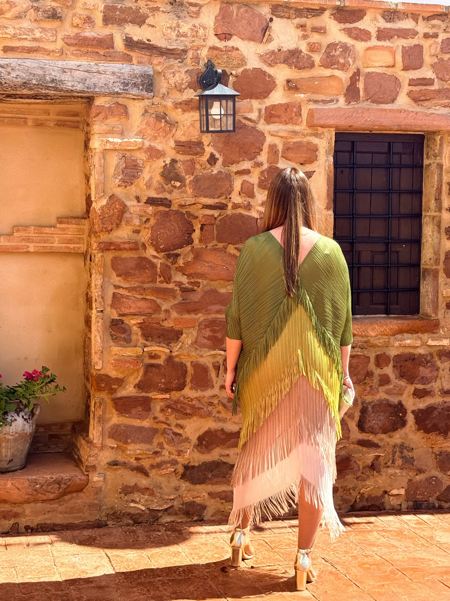 Vestido Invitada Plisado con Flecos Talla Única Hasta 52 El Vestidor de Inma