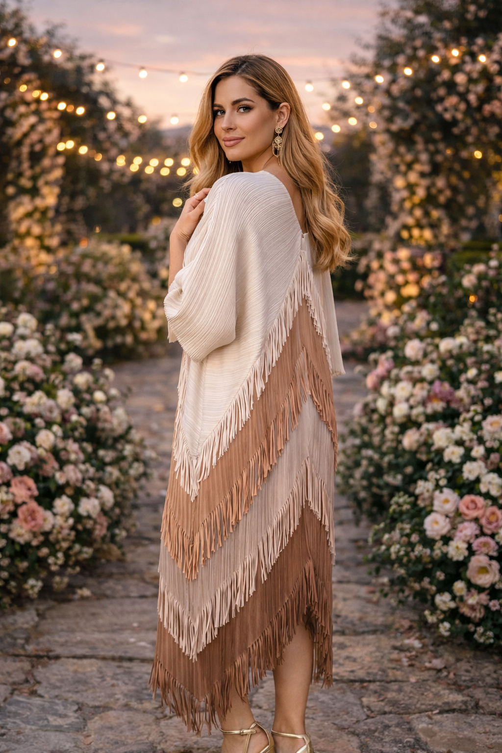 Vestido Invitada Plisado con Flecos Talla Única Hasta 52 El Vestidor de Inma