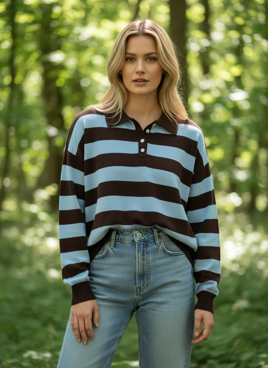 Jersey Talla Única Amplio de Punto a Rayas – Chocolate y Celeste (36–50) El Vestidor de Inma