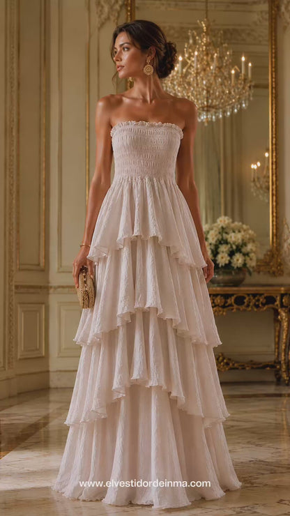 Vestido Midi Volantes Nido de Abeja – 100% Algodón