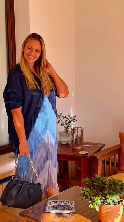 Vestido Invitada Plisado con Flecos
