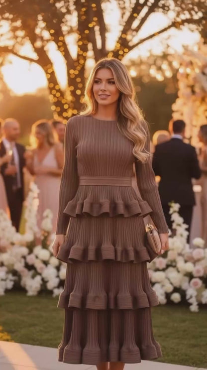Vestido Invitada Talla Grande Plisado con Volantes y Fajín – Talla Única hasta 52