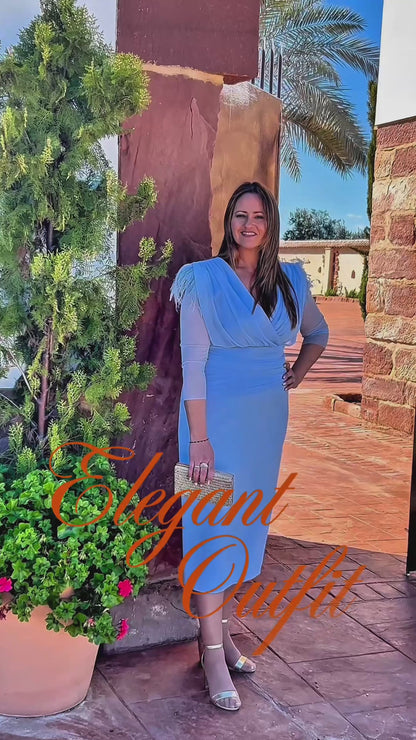 Vestido Invitada Plisado con Flecos